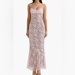 HOUSE OF CB Azzurra Rose Pink Met Lace Godet Gown